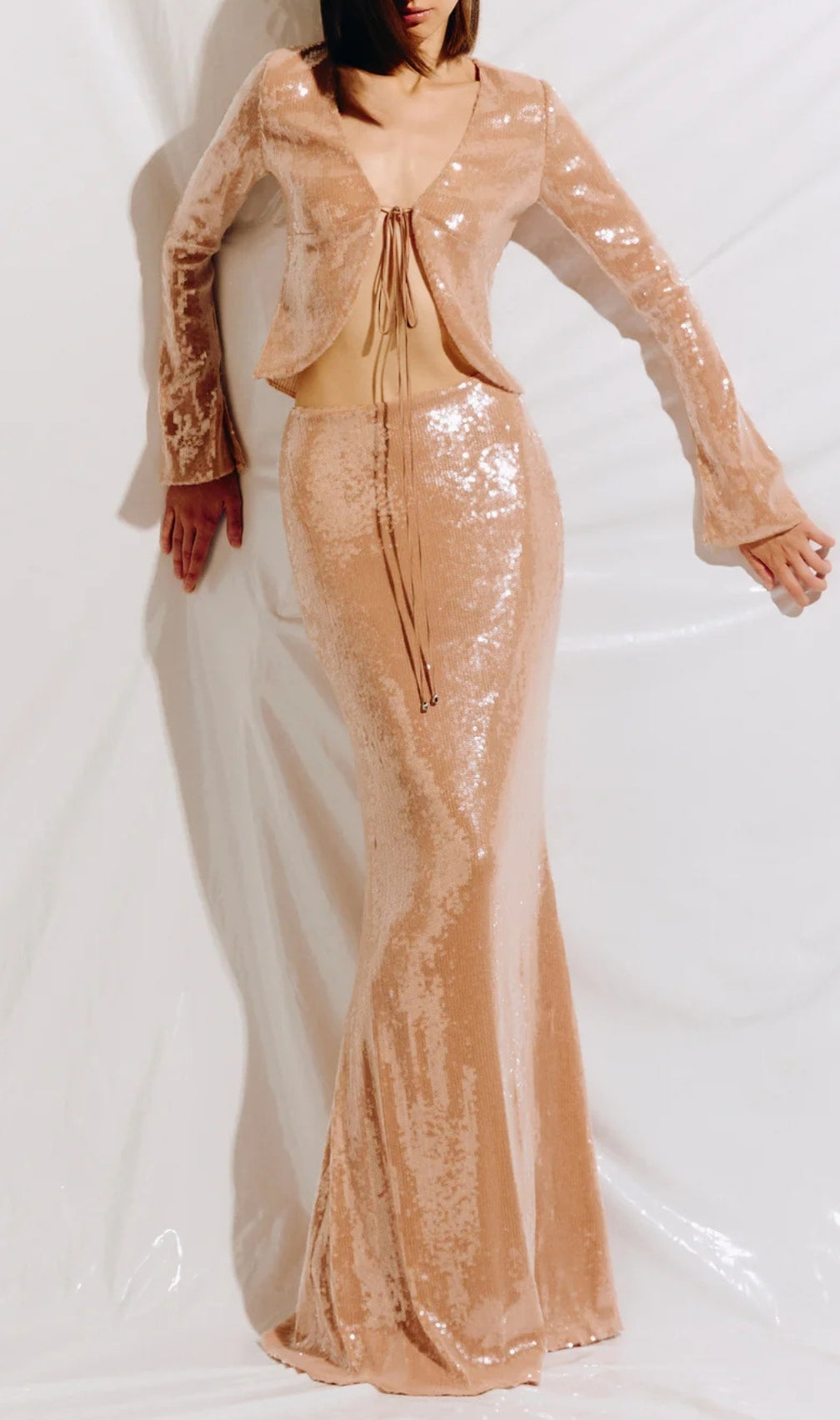 Emme Beige Sequin Skirt Set