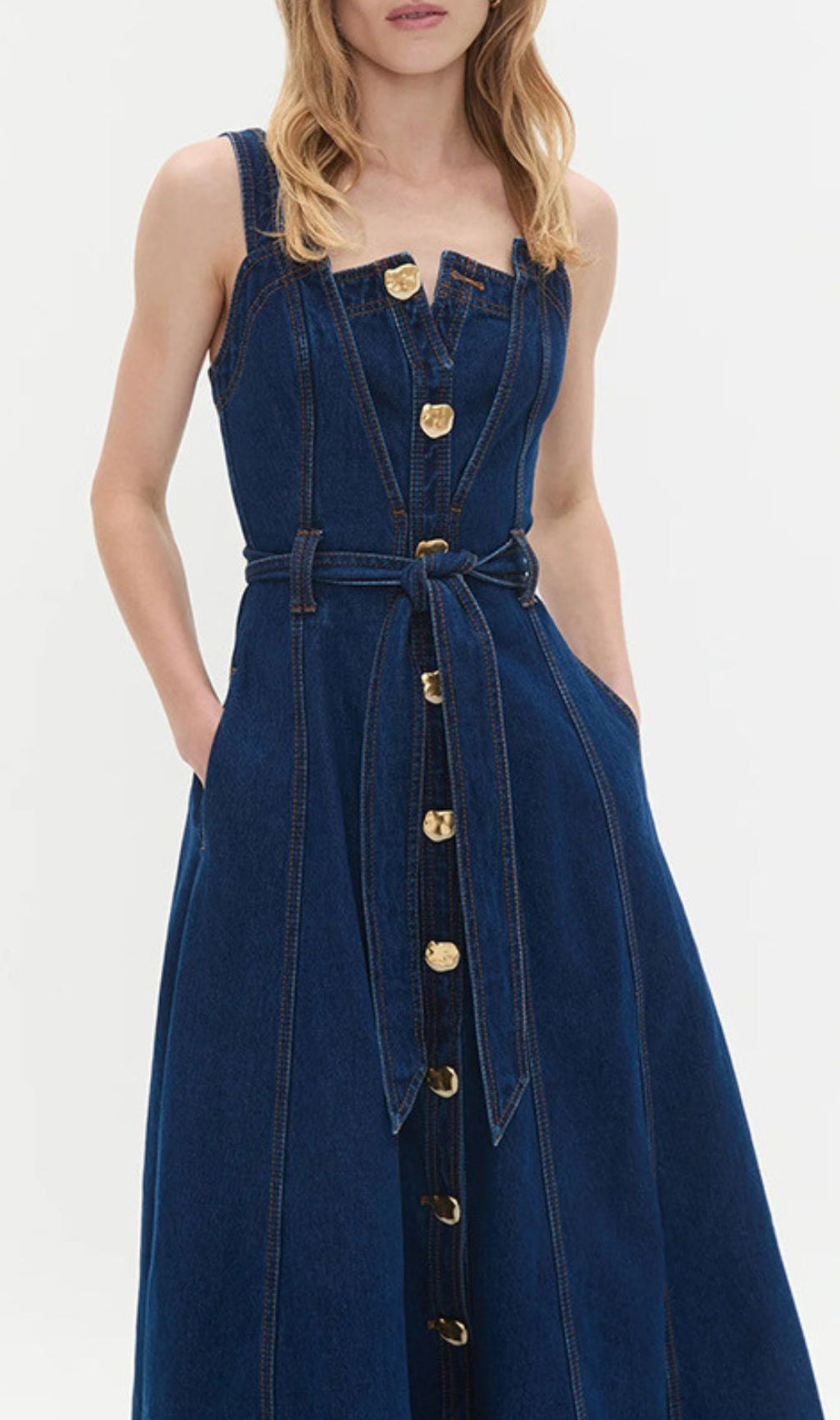 Effortless Chic: Women's Button-Front Belted Denim Midi Dress