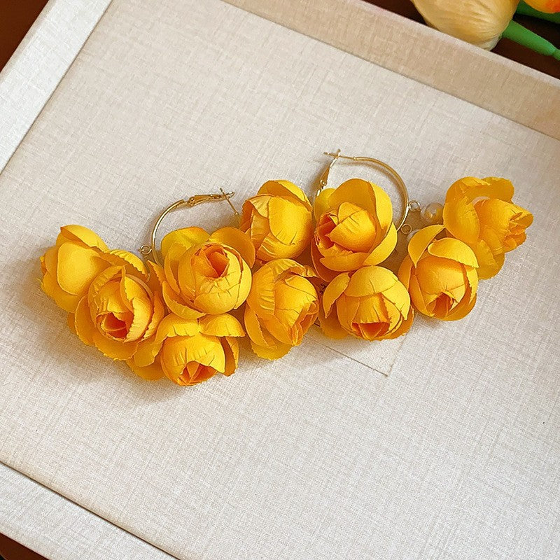 Ginnifer Periwinkle Floral & Pearl Dangle Hoop Earrings