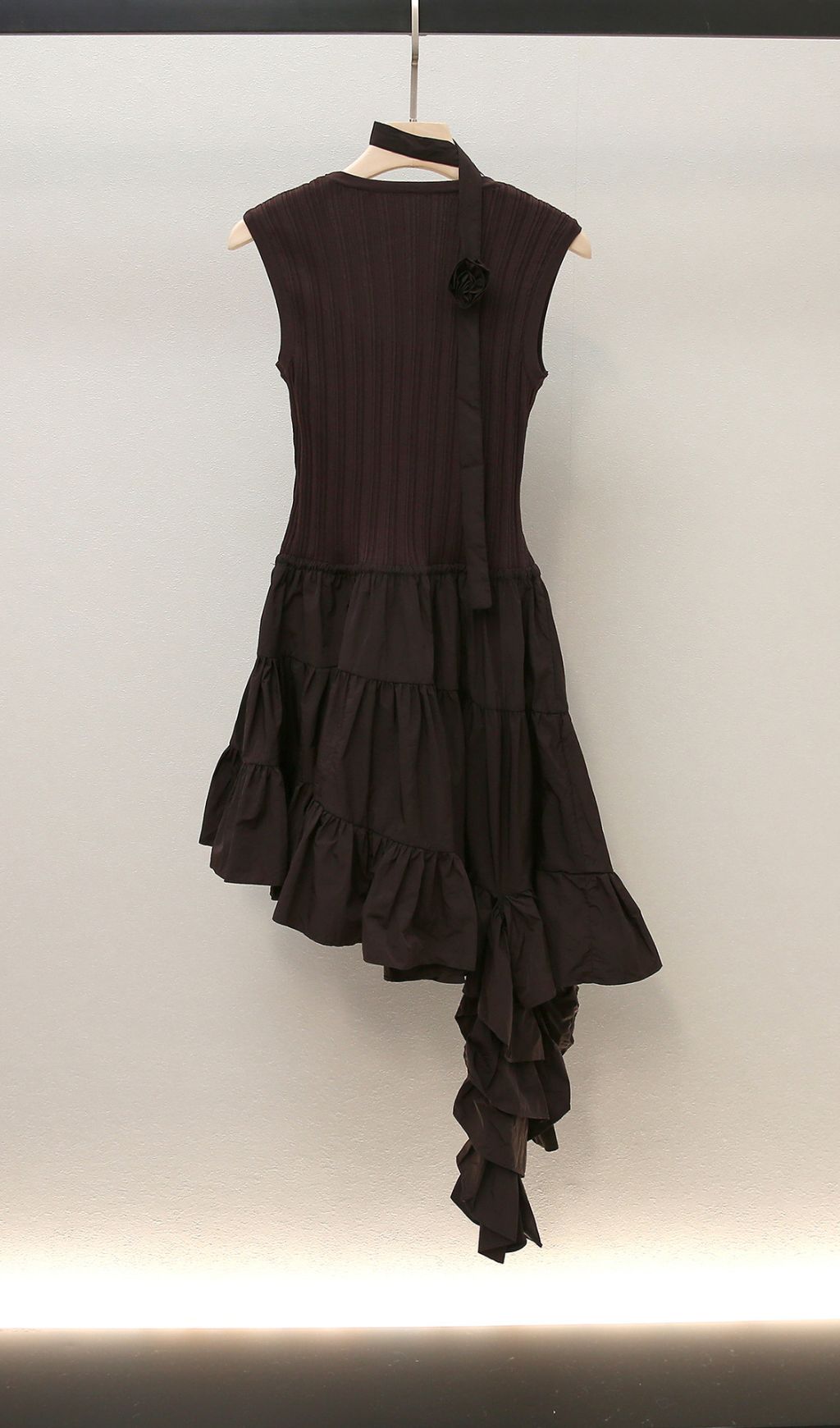 Chic Huong Brown Asymmetrical Tiered Knit Midi Dress