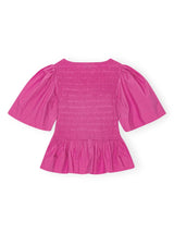 PINK SHIRRED PEPLUM BLOUSE