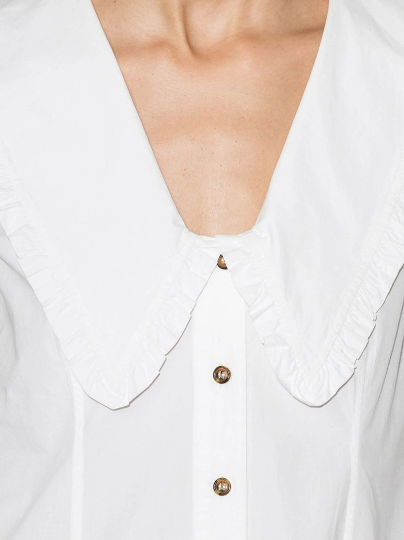 WHITE OVERSIZED COLLAR COTTON BLOUSE