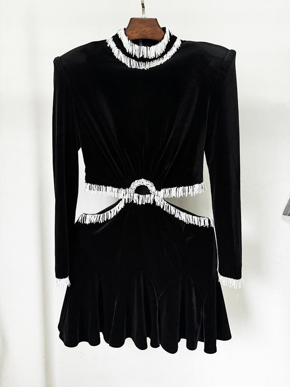 Ishika Bead-Embellished Velvet Cutout Mini Dress