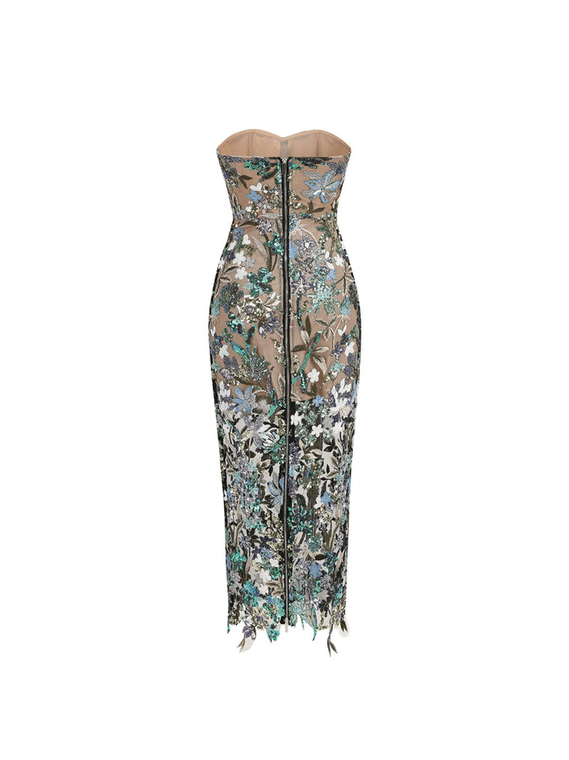 Debra Flower Embroidered Sequin Midi Dress