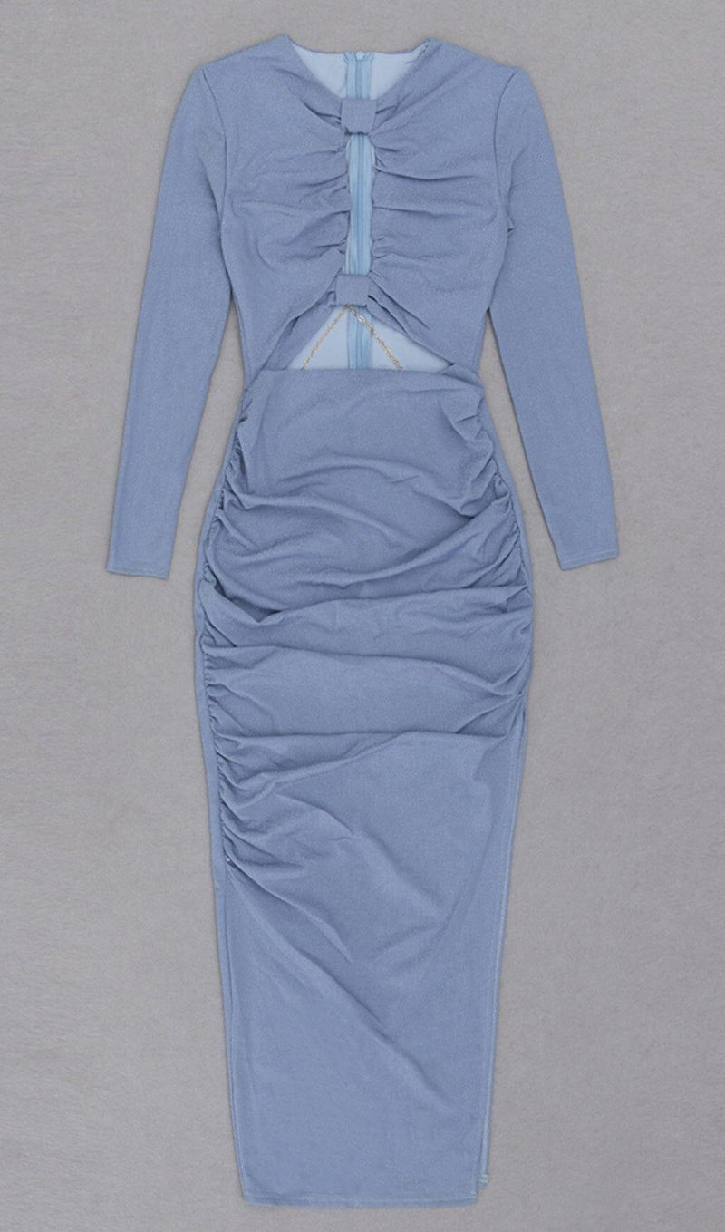 LONG SLEEVE CUTOUT SKINNY BANDAGE DRESS IN BLUE