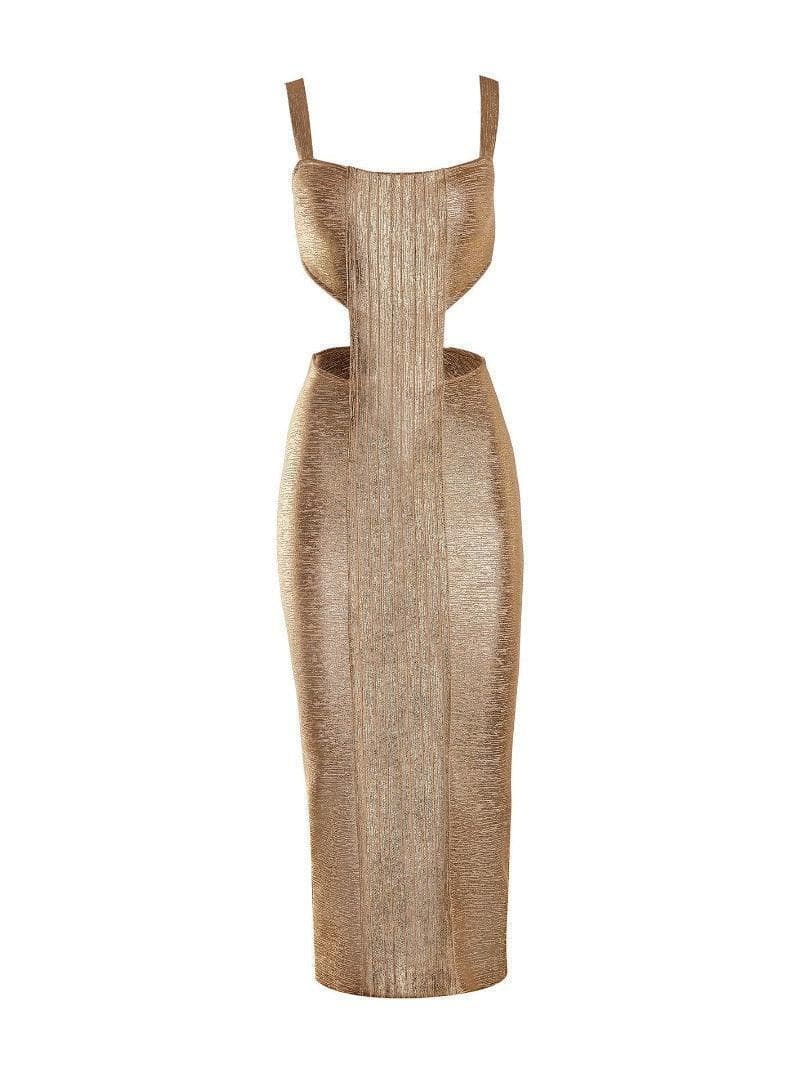 Freya Metallic Gold Maxi Bandage Dress