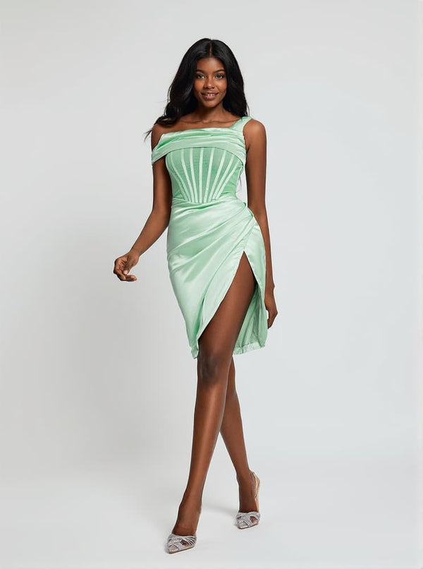 Ariella Satin Corset Dress In Mint