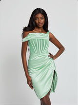 Ariella Satin Corset Dress In Mint