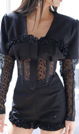 MESH CORSET TWO PIECES SUIT IN BLACK