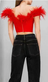 OFF SHOULDER FEATHER CORSET TOP