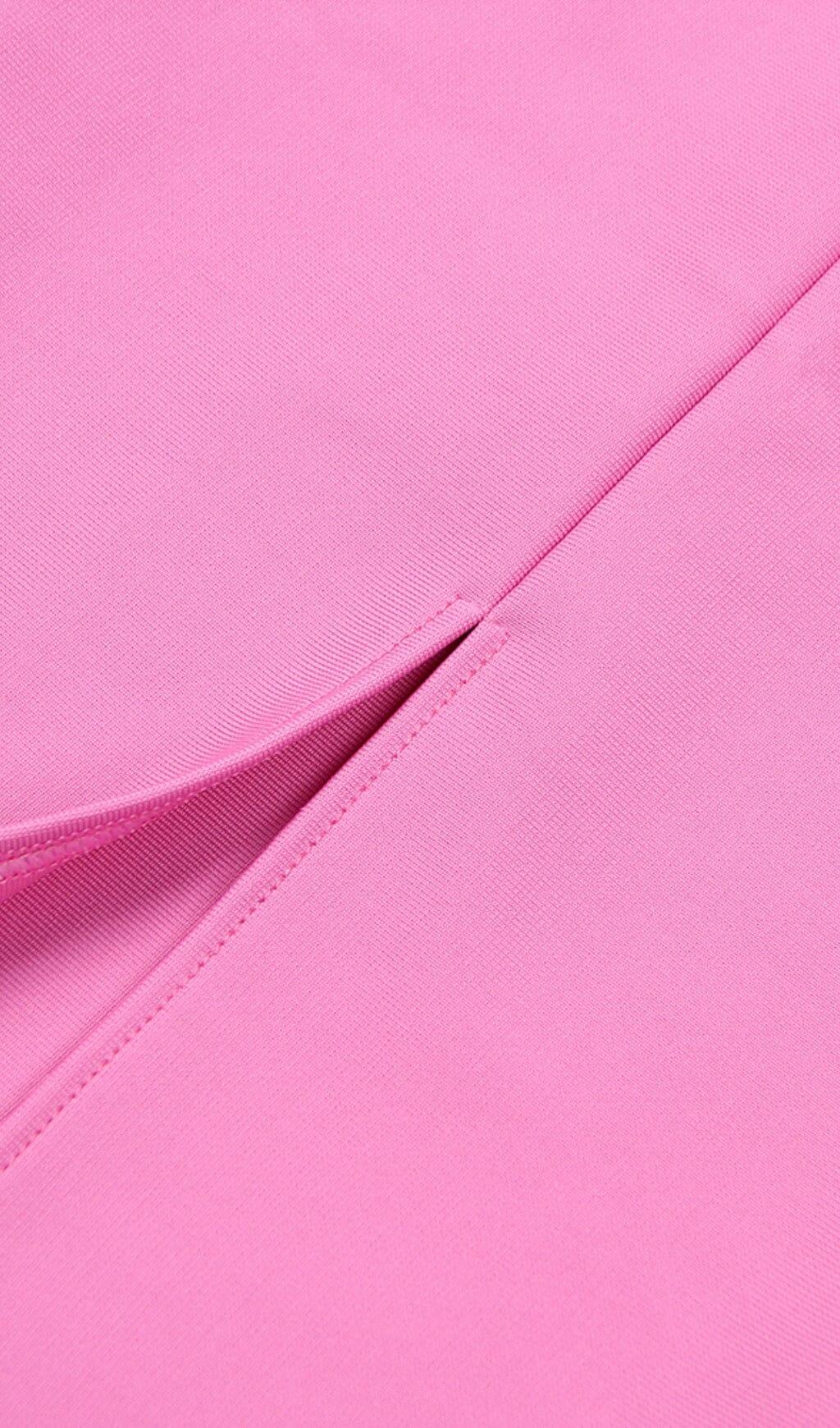 SQUARE SHOULDER CORSET MIDI DRESS IN PINK