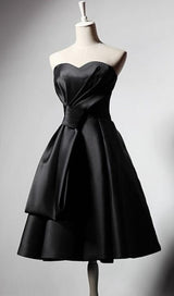 STRAPLESS SATIN MIDI DRESS IN BLACK