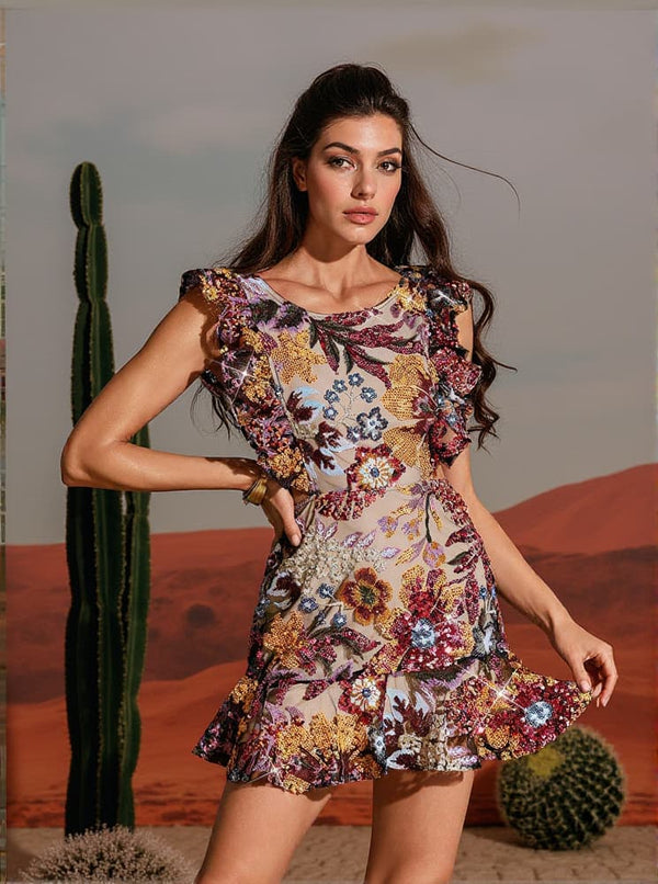 Viveka Flower Sequin Mini Dress