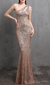 CHAMPAGNE CUTOUT SEQUIN MAXI DRESS