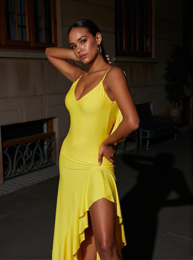 Petal Backless Maxi Dress In Yellow