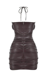 CUT OUT HALTER MINI DRESS IN CHOCOLATE