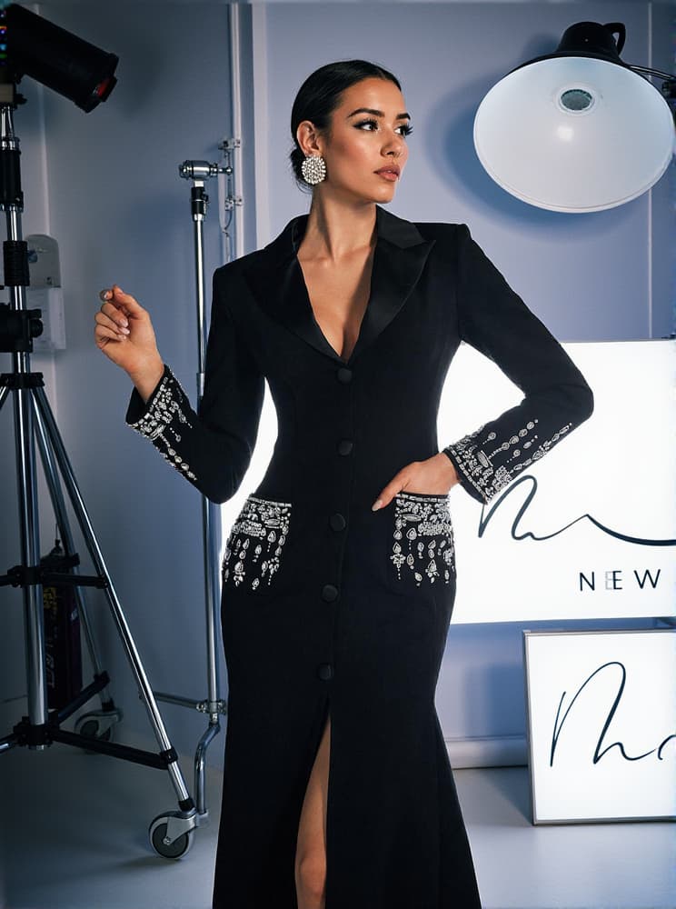 Hassan Rhinestone Blazer Dress In Black