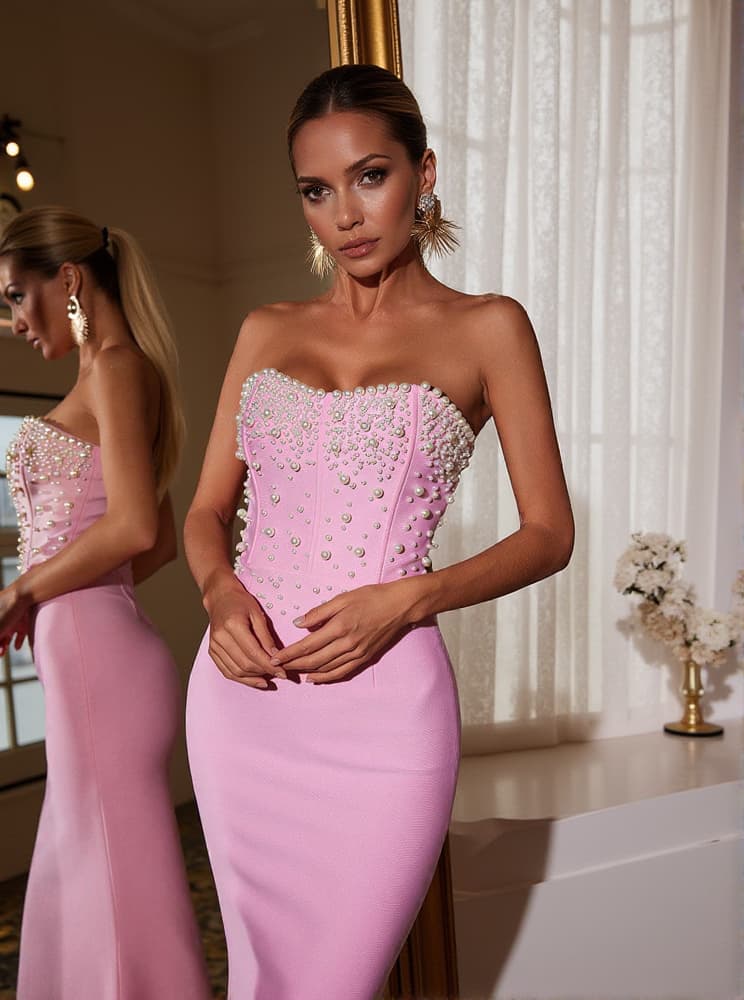 Everett Strapless Pearl Bandage Dress