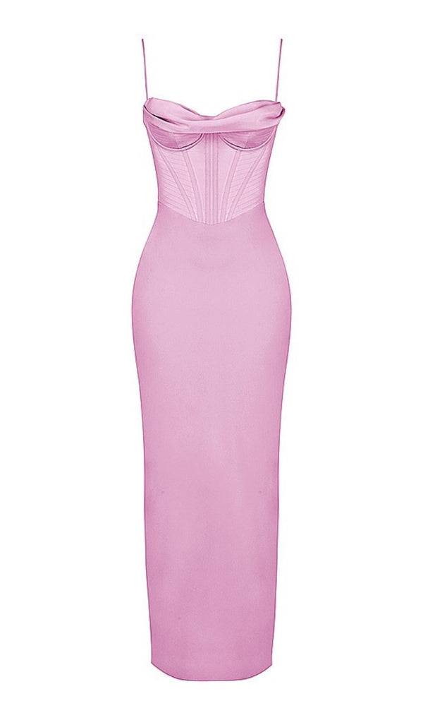 BACKLESS CORSET MAXI DRESS IN PINK