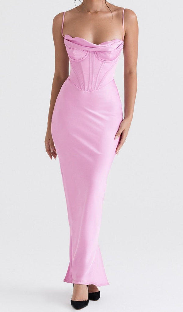 BACKLESS CORSET MAXI DRESS IN PINK