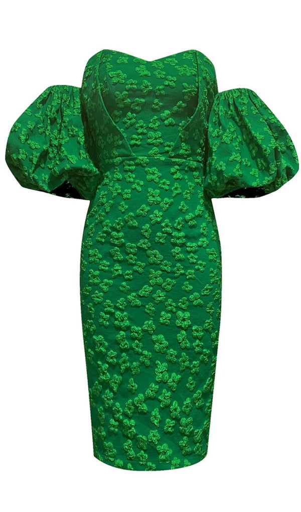 JACQUARD BODYCON MINI DRESS IN GREEN