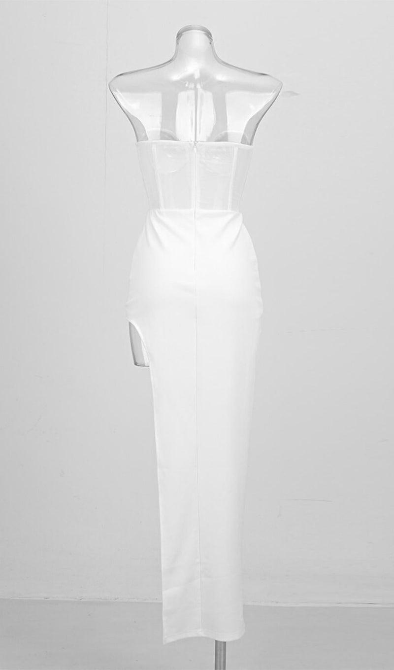 STRAPLESS GAUZE MAXI DRESS IN WHITE