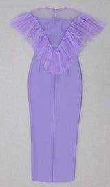 GAUZE RUCHED MIDI DRESS IN PURPLE