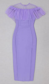 GAUZE RUCHED MIDI DRESS IN PURPLE