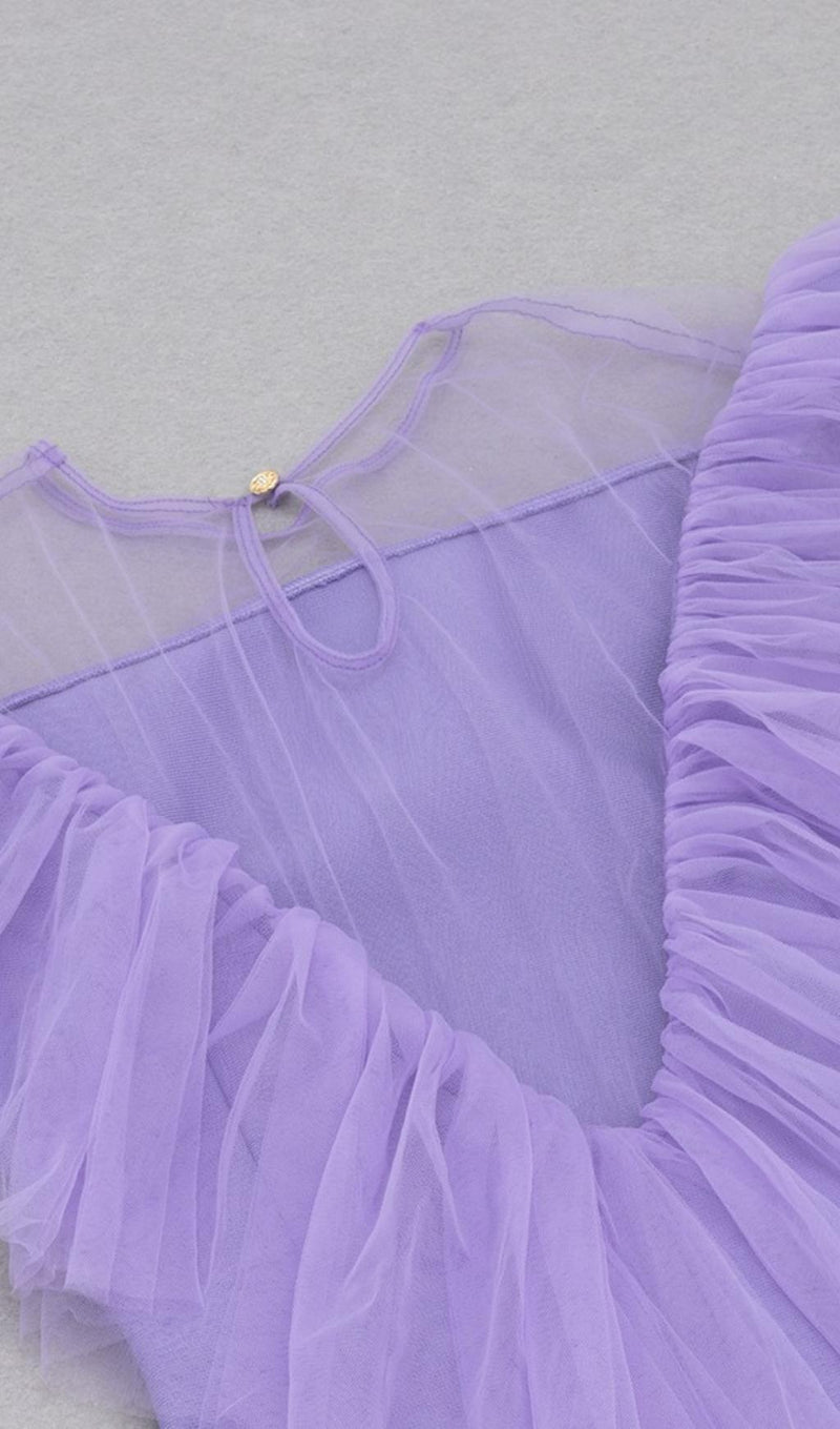 GAUZE RUCHED MIDI DRESS IN PURPLE