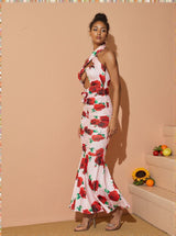 Charlotte Halterneck Rose Printed Maxi Dress