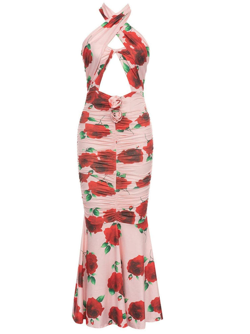 Charlotte Halterneck Rose Printed Maxi Dress