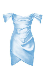 BABY BLUE OFF SHOULDER SATIN CORSET DRESS