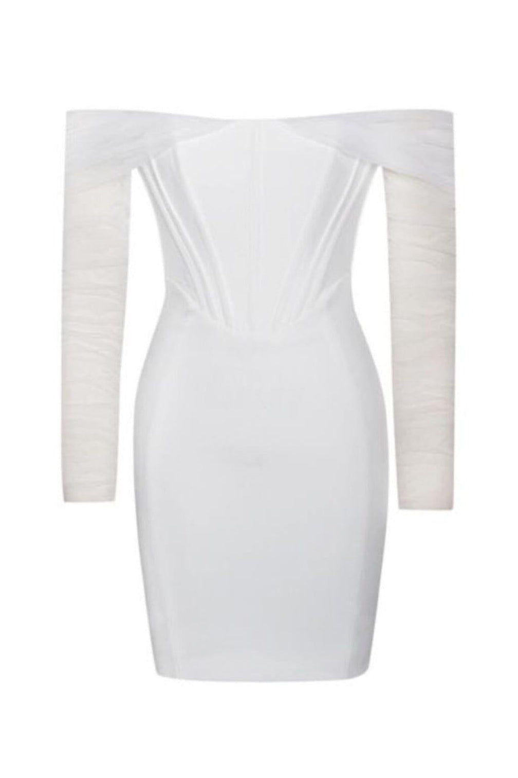 ZOFIA WHITE OFF SHOULDER MESH SLEEVE CORSET DRESS