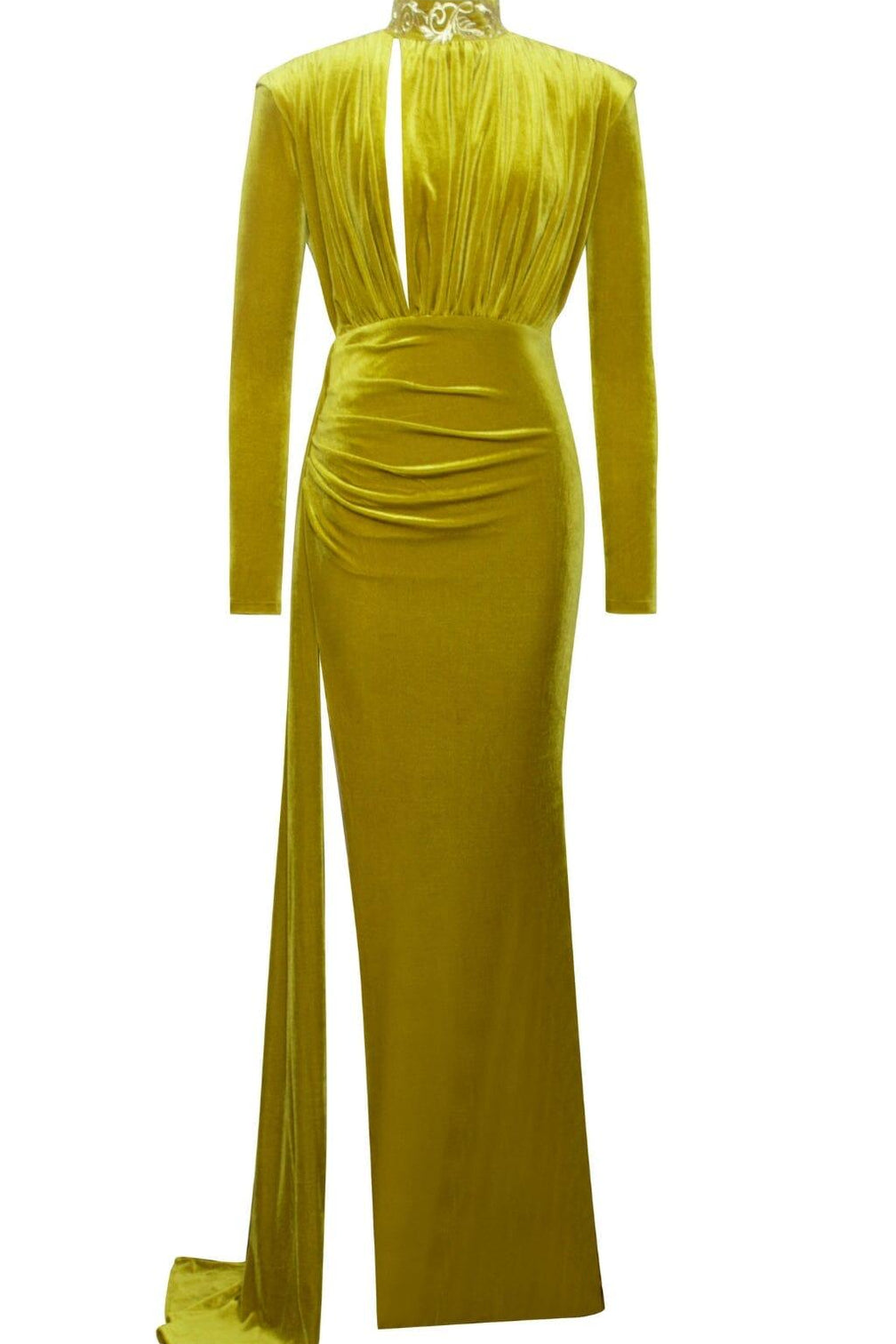 Zenaida Gold Cutout High Slit Velvet Gown