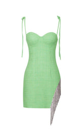 ROSIE GREEN TWEED CRYSTAL FRINGE DRESS