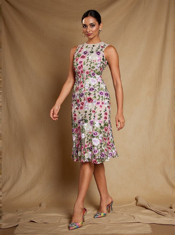 Nael Sleeveless Flower Embroidered Midi Dress