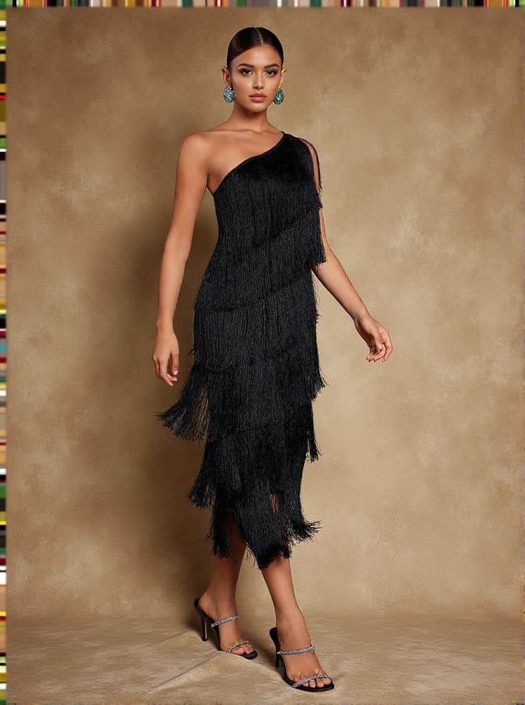 Stiorra One Shoulder Fringe Midi Dress