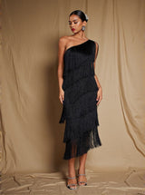 Stiorra One Shoulder Fringe Midi Dress