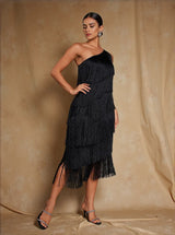 Stiorra One Shoulder Fringe Midi Dress