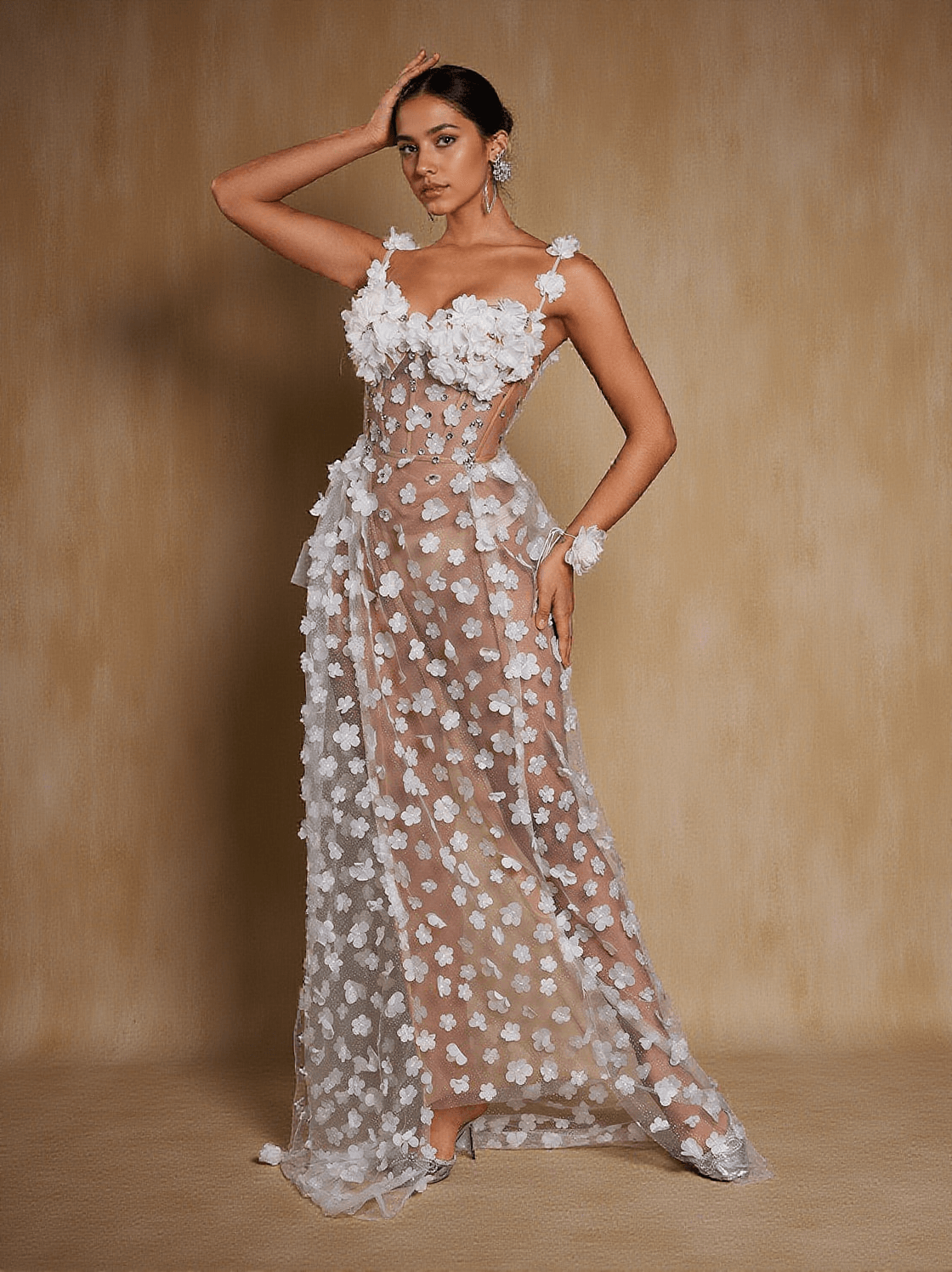 Oksana Spaghetti Flower Corset Maxi Dress
