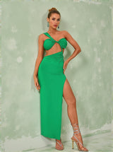 Berenice One Shoulder Cutout Maxi Dress In Green