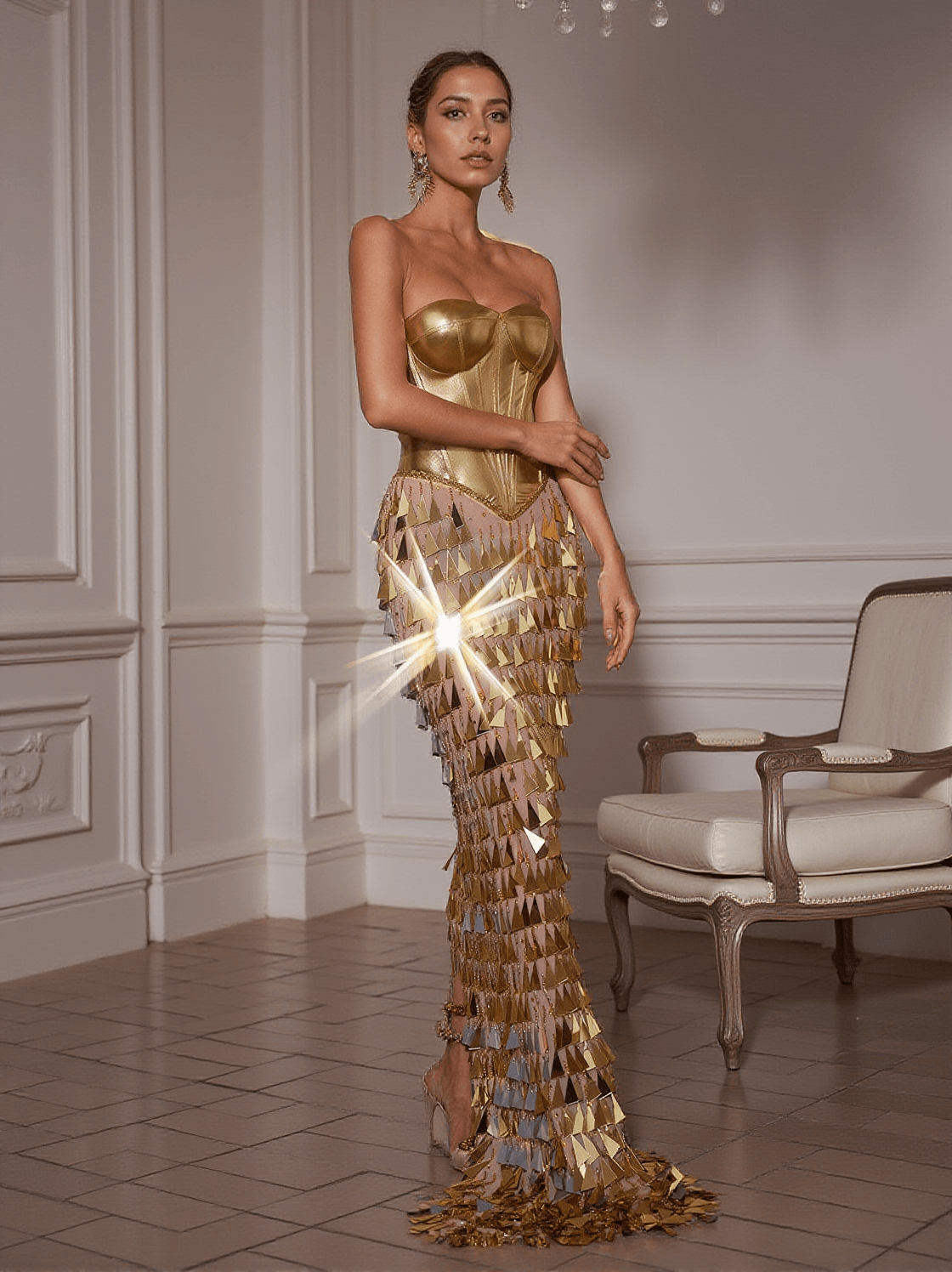 Buck Corset Acrylic Fringe Maxi Dress