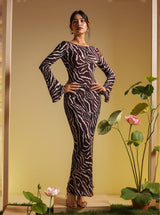 Cecily Long Sleeve Tiger Printed Maxi Dress