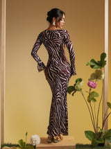 Cecily Long Sleeve Tiger Printed Maxi Dress