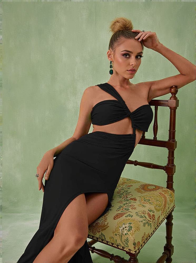 Berenice One Shoulder Cutout Maxi Dress In Black