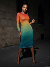 Celestial Ombre Long Sleeve Mesh Midi Dress