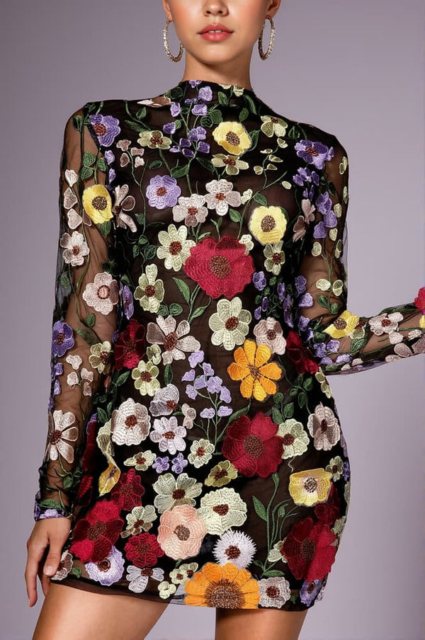 Adele 3D Floral Mesh Dress