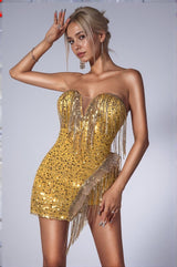 Brynlyn Golden Sequin Fringe Dress