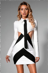 Elvira Black & White Color Block Cutout Dress