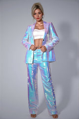 Brittiny Sequin Pocket White 2 Piece Blazer Set